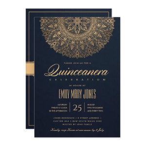 LUXE NAVY GOLD CLASSIC ORNATE MANDALA QUINCEANERA