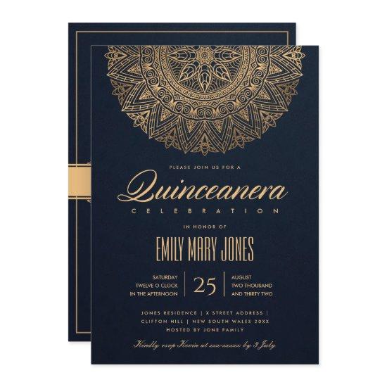 LUXE NAVY GOLD CLASSIC ORNATE MANDALA QUINCEANERA