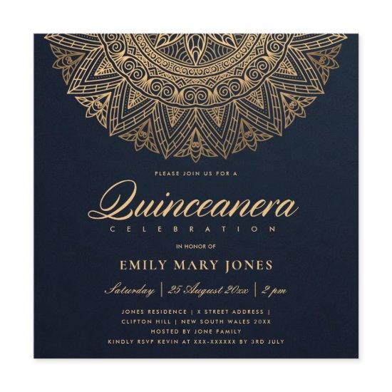 LUXE NAVY GOLD CLASSIC ORNATE MANDALA QUINCEANERA