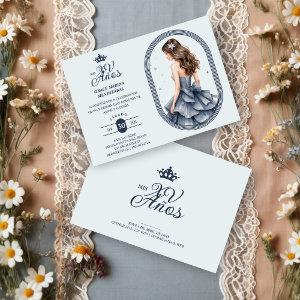 Luxurious Blue Oval Frame Charming Quinceañera