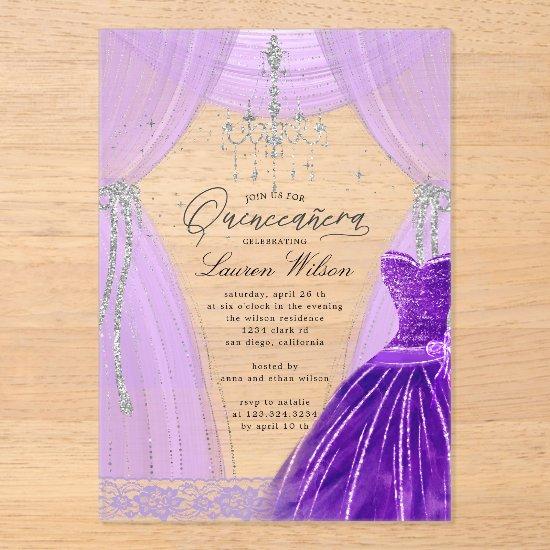 Luxurious Purple Chandelier Sparkle Quinceanera Acrylic