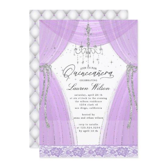 luxurious purple chandelier sparkle Quinceanera