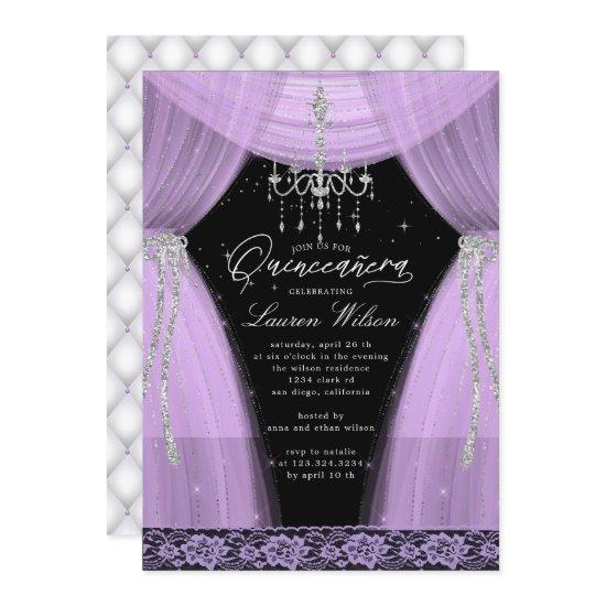 luxurious purple chandelier sparkle Quinceanera