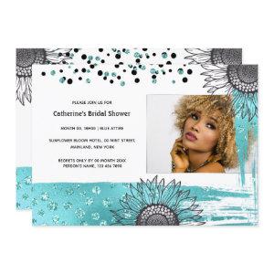 Luxury aqua gray confetti glitter sunflower party