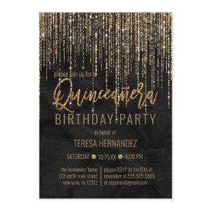 Luxury Black Gold Glitter Pearl Marble Quinceañera