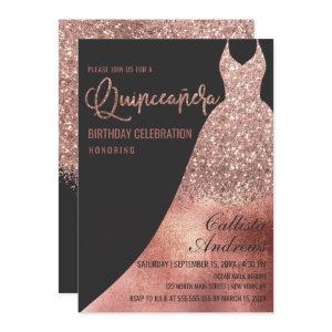 Luxury Black Rose Gold Glitter Dress Quinceañera