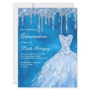 Luxury Blue Glitter Drips Quinceanera
