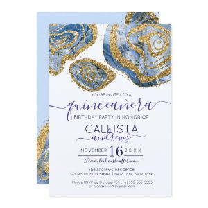 Luxury Blue Gold Marble Agate Glitter Quinceañera