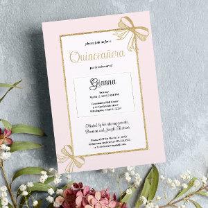 Luxury blush pink gold glitter bow Quinceañera