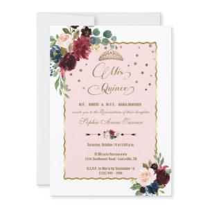 Luxury Burgundy Floral Gold Mis Quince Quinceañera
