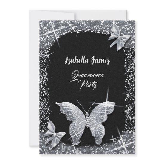 luxury chic glitter black silver Butterfly elegant