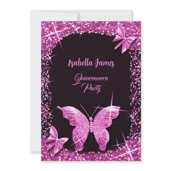 luxury classy glitter black pink Butterfly elegant