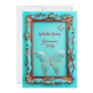 luxury classy gold turquoise Butterfly Quinceanera