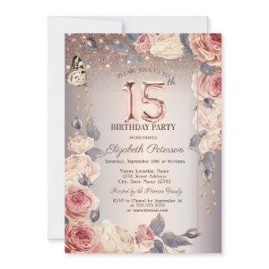 Luxury Floral,Butterfly,Lights 15th Birthday
