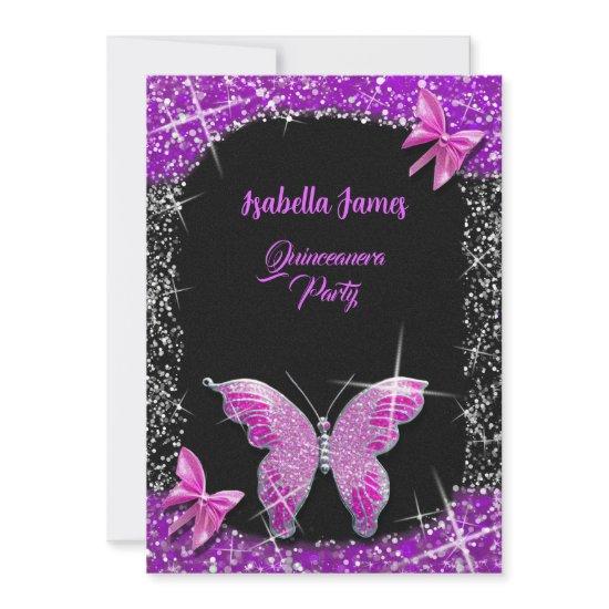 luxury glitter black pink purple Butterfly elegant