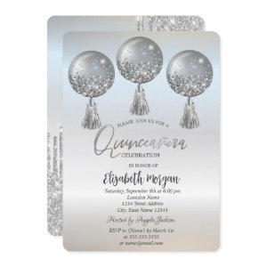 Luxury Glitter Drips Balloons Silver Quinceañera