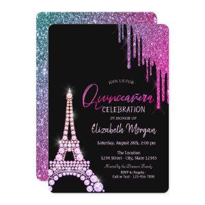 Luxury  Glitter Drips Eiffel Tower Quinceañera
