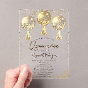 Luxury Gold Balloons Confetti Stars Quinceañera Acrylic