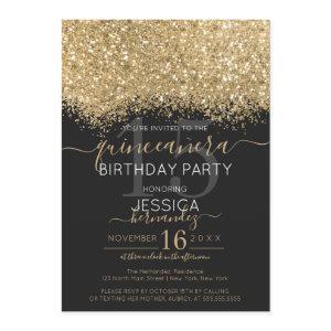 Luxury Gold Black Glitter Confetti Quinceañera