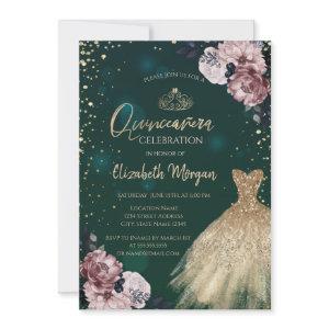 Luxury Gold Dress,Diamonds,Flowers Quinceañera