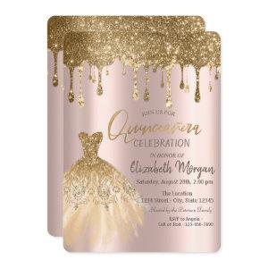 Luxury Gold Glitter Drips Dress Quinceañera