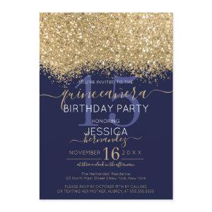 Luxury Gold Navy Glitter Confetti Quinceañera