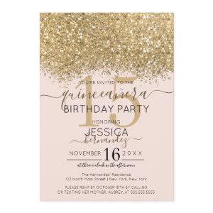 Luxury Gold Pink Glitter Confetti Quinceañera