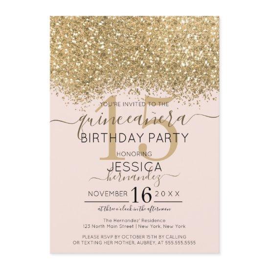 Luxury Gold Pink Glitter Confetti Quinceañera