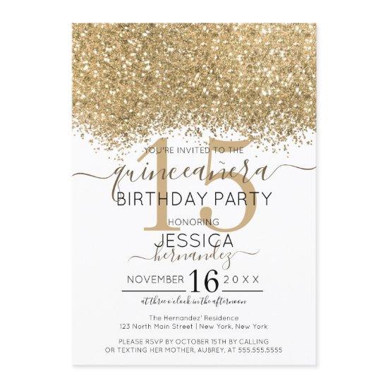 Luxury Gold White Glitter Confetti Quinceañera