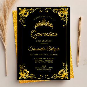 Luxury Golden Crown Black and Gold Quinceanera