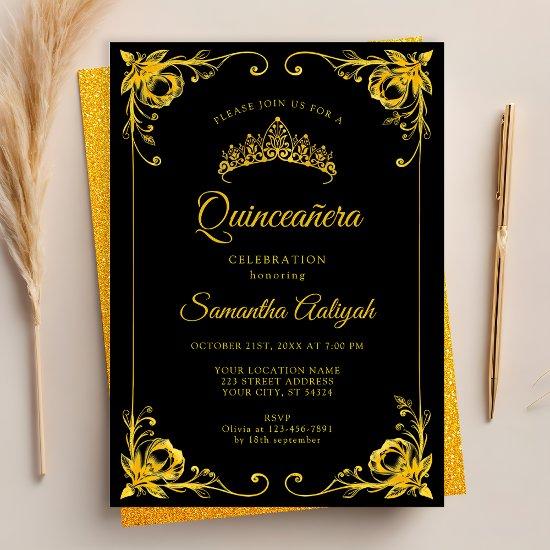 Luxury Golden Crown Black and Gold Quinceanera