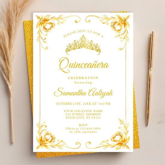 Luxury Golden Crown White and Gold Quinceanera