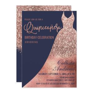 Luxury Navy Rose Gold Glitter Dress Quinceañera
