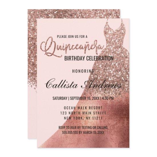 Luxury Pink Rose Gold Glitter Dress Quinceañera