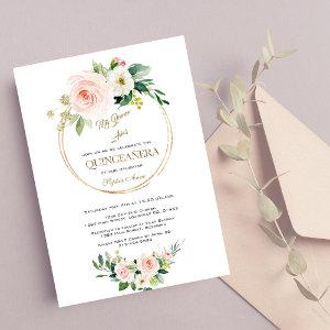 Luxury Pink White Flowers Gold Quinceañera