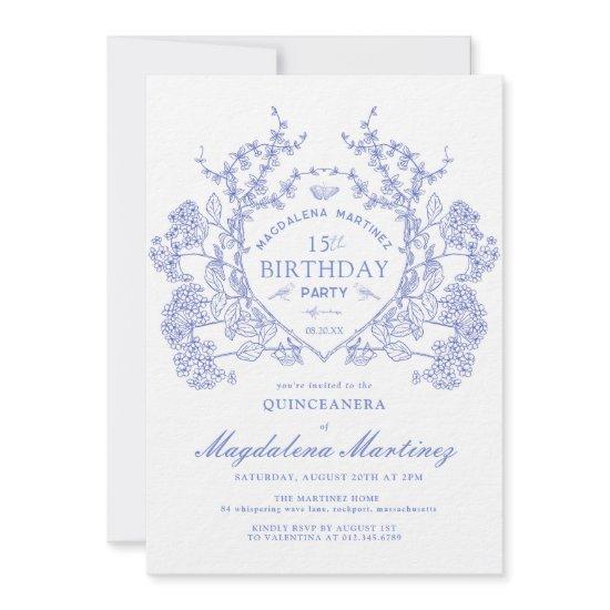 LUXURY QUINCEANERA Vintage Blue Floral Crest