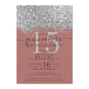 Luxury Rose Silver Glitter Confetti Quinceañera