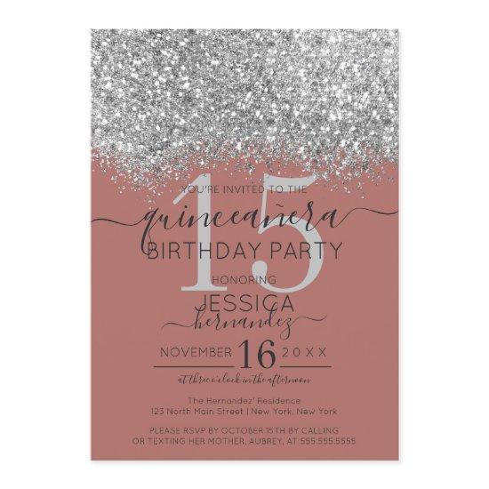 Luxury Rose Silver Glitter Confetti Quinceañera