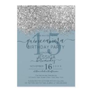 Luxury Silver Blue Glitter Confetti Quinceañera