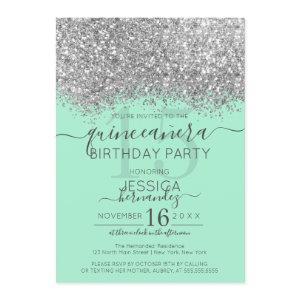 Luxury Silver Mint Glitter Confetti Quinceañera