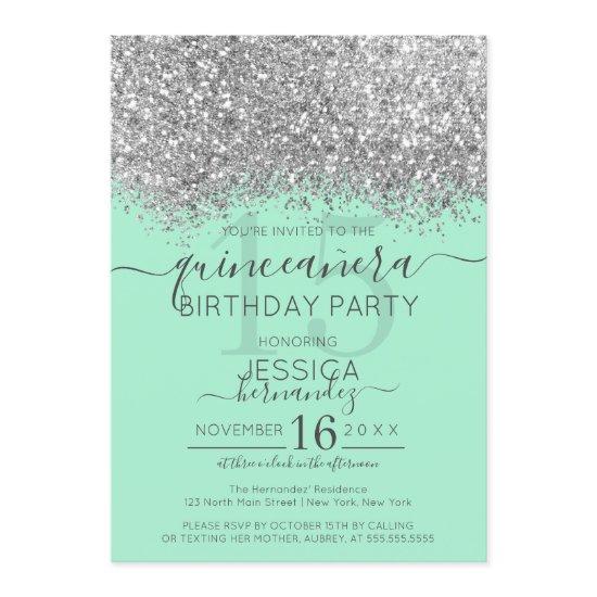 Luxury Silver Mint Glitter Confetti Quinceañera