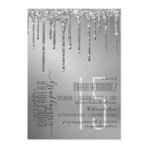 Luxury Sparkly Silver Glitter Drips Quinceañera