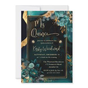 Luxury Teal and Gold Floral Agate Quinceanera