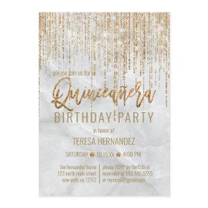 Luxury White Gold Glitter Pearl Marble Quinceañera