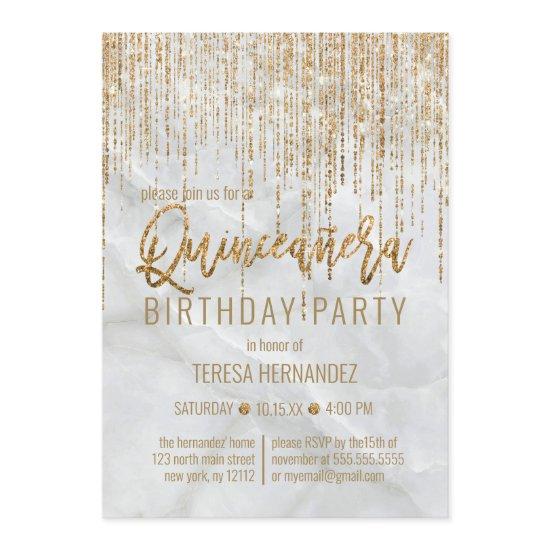 Luxury White Gold Glitter Pearl Marble Quinceañera