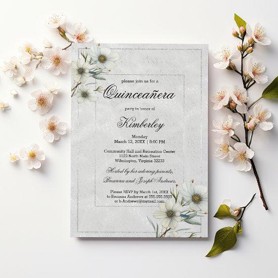 Luxury white silver glitter floral Quinceañera