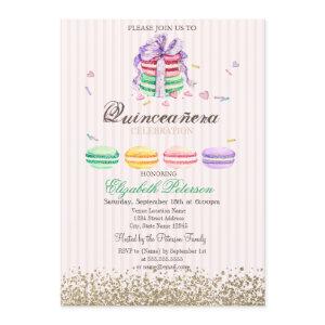 Macarons Faux Gold Diamonds Striped Quinceañera