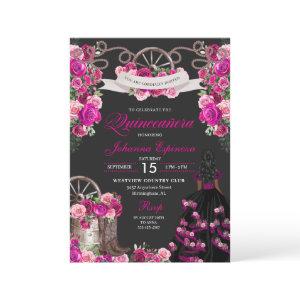 Magenta and Black Cowgirl Western Quinceanera