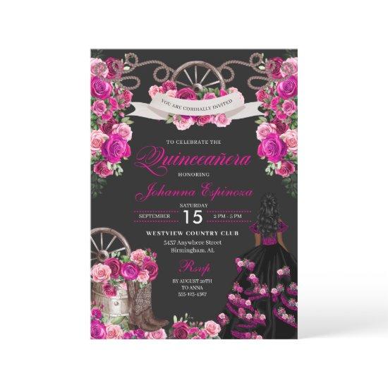 Magenta and Black Cowgirl Western Quinceanera