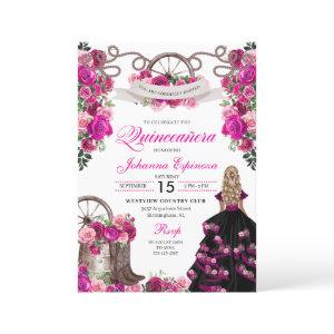 Magenta and Black Cowgirl Western Quinceanera